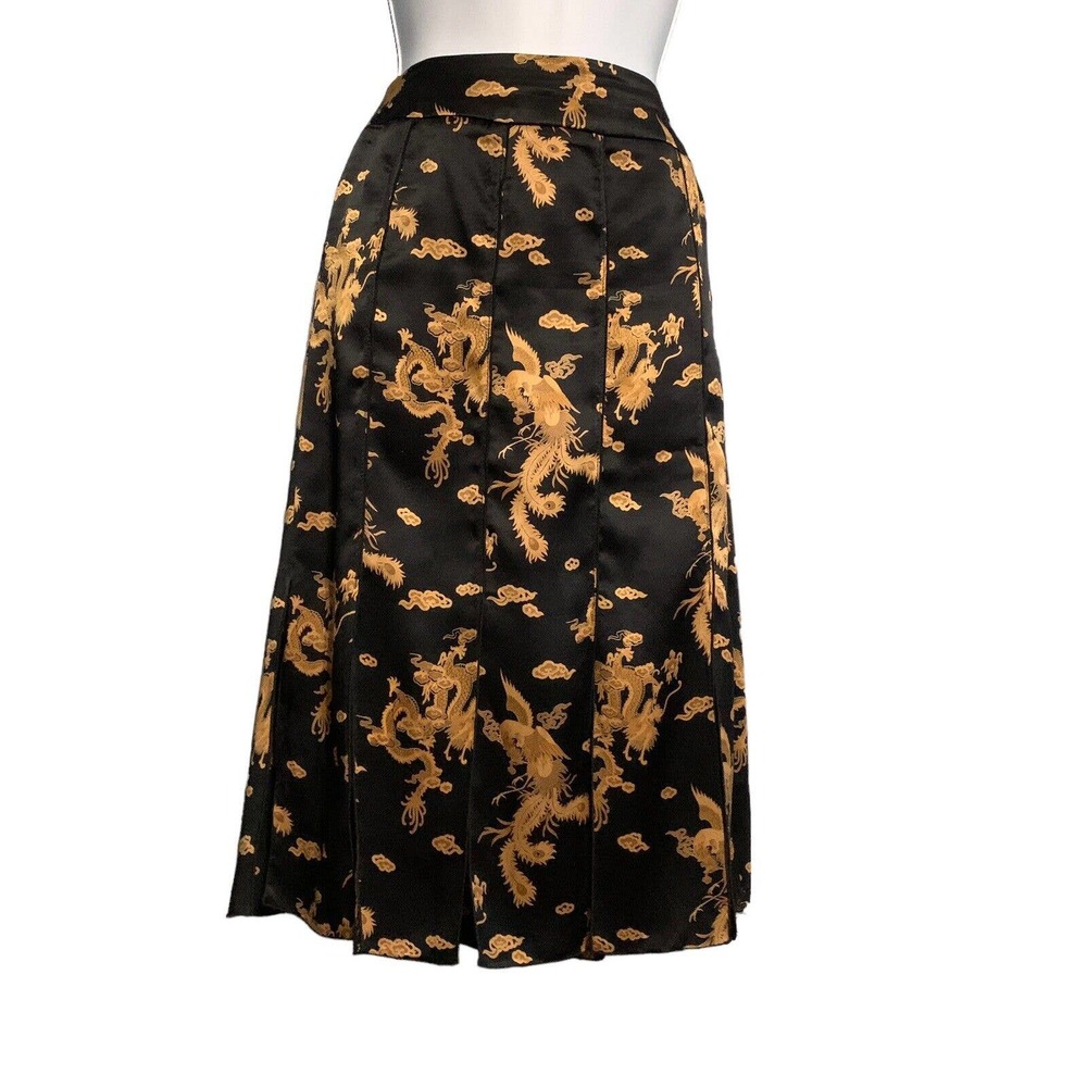 Mark Shale Drama Skirt Silk Asian Pleated Full Wrap Slits Sz 6 Black Bronze VTG